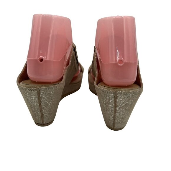 Donald J Pliner Womens 7.5 Embellished Tan Metallic Bronze Wedge Sandals Boho - Picture 2 of 12